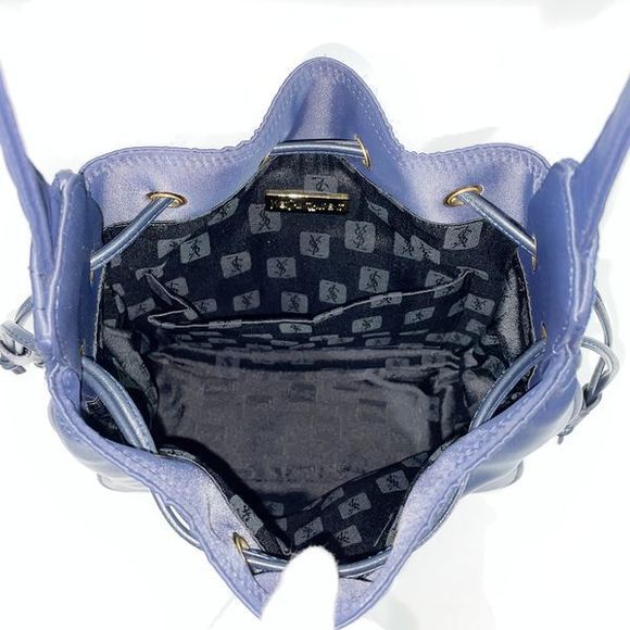 Yves Saint Laurent YSL Logo Drawstring Shoulder Bag Navy - Picture 7 of 12